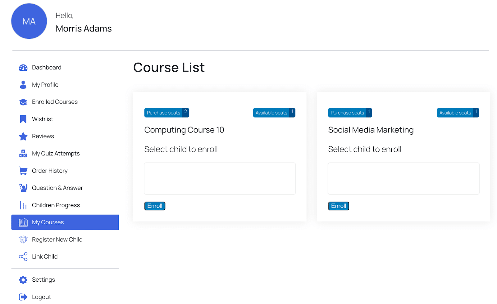 Image showing online course list. 