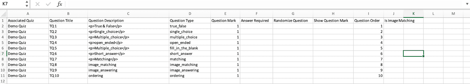 Image showing All Question Types. 