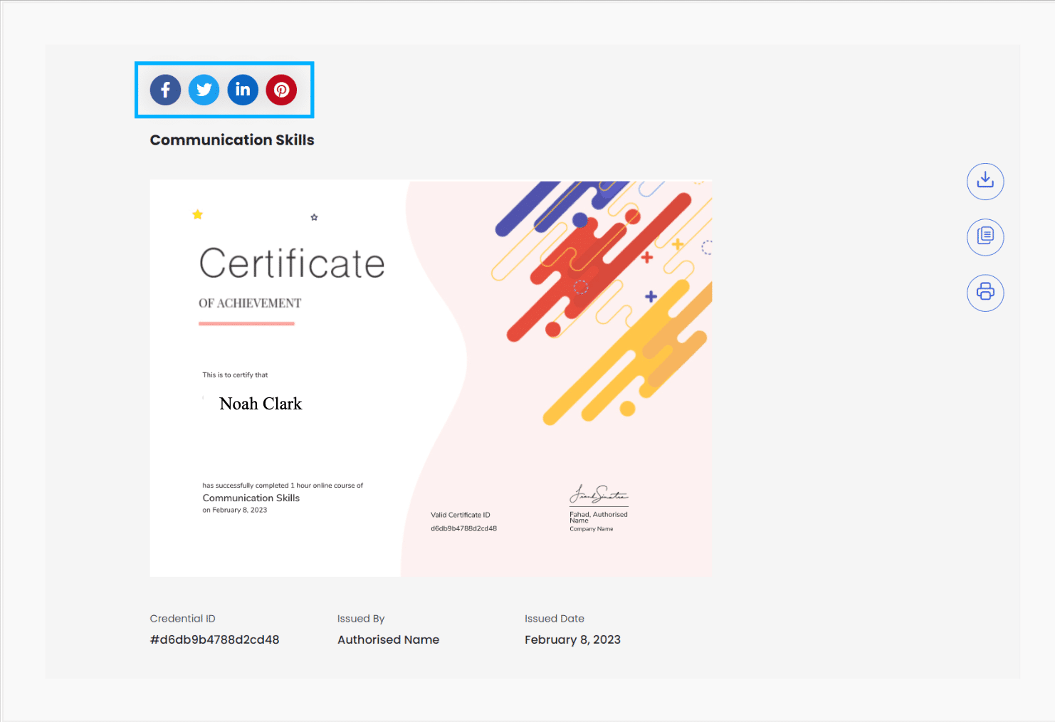 Image showing how to share your certificate to social media platforms. 