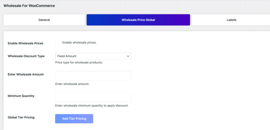 Image showing Wholesale for WooCommerce global price.