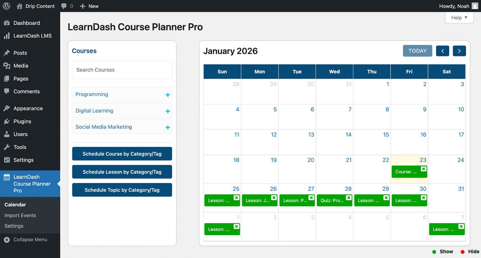 Image showing LearnDash Course Planner Pro scheduling.