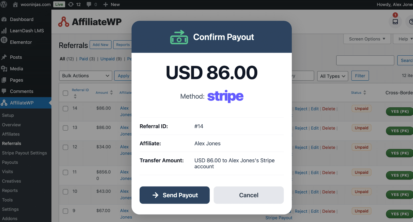 Image showing a confirmed payout of $86.00.