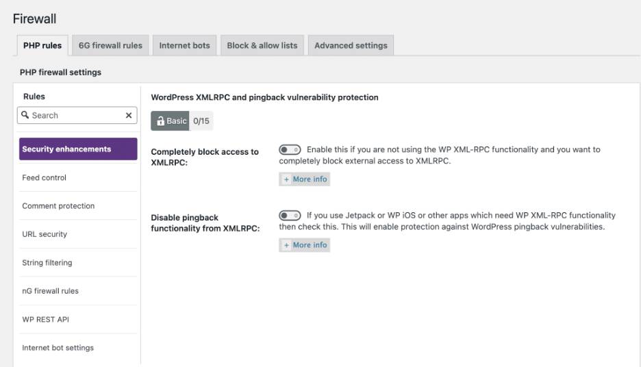Image showing firewall PHP rules.