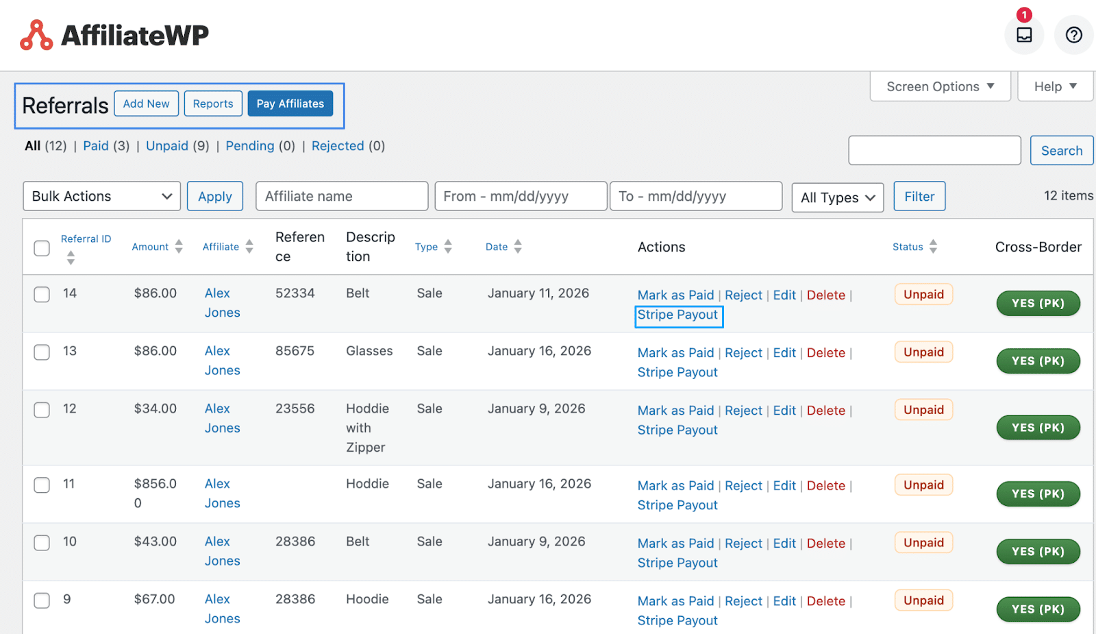 Image showing AffiliateWP referrals.