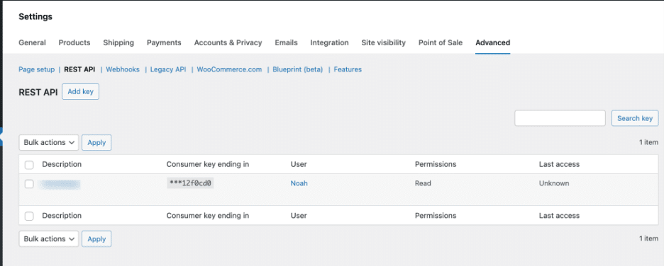 Image showing settings for rest API.