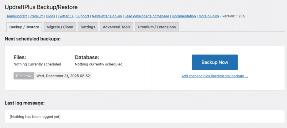 Image showing UpdraftPlus Backup/Restore.