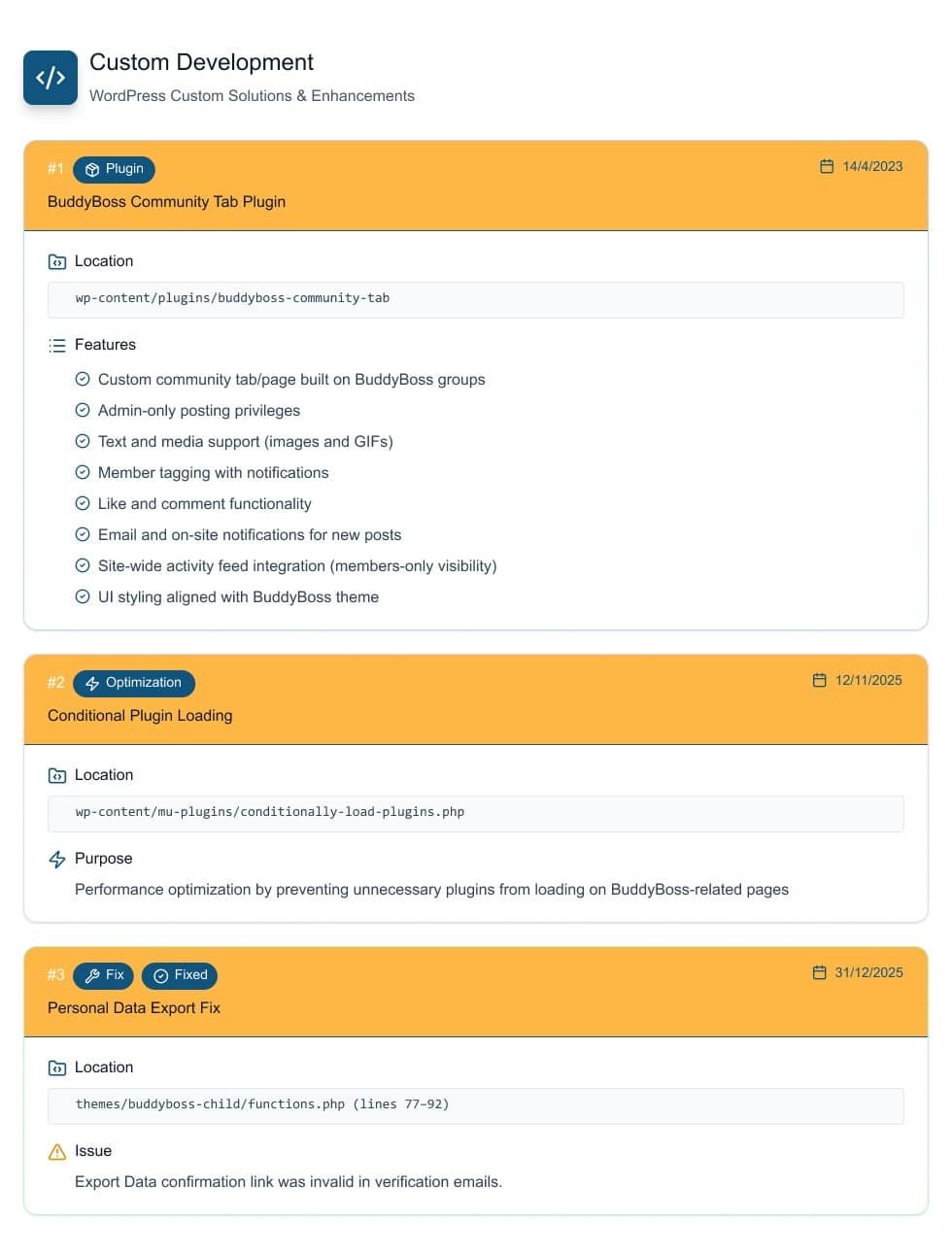 Image showing custom development for BuddyBooss community tab plugin. 