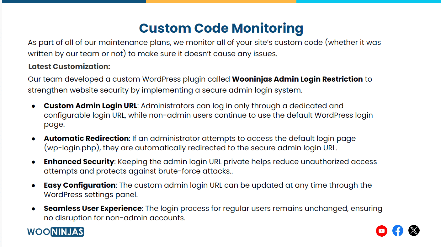 Image showing WooNinjas custom code monitoring. 