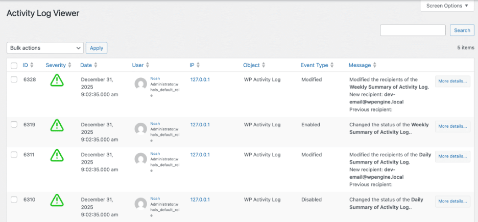 Image showing Activity Log viewer.
