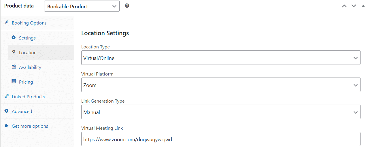Image showing location settings on WooCommerce Bookings. 