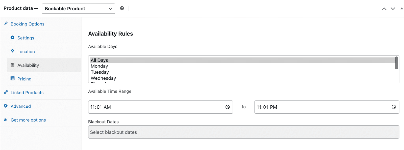 Image showing a bookable product setting. 