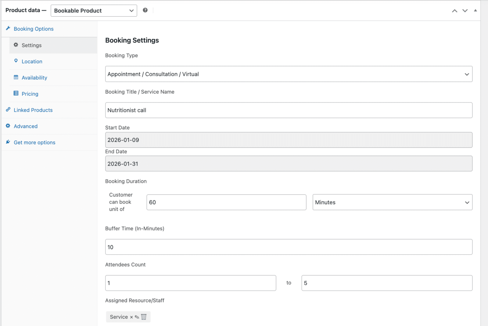 Image showing booking settings. 