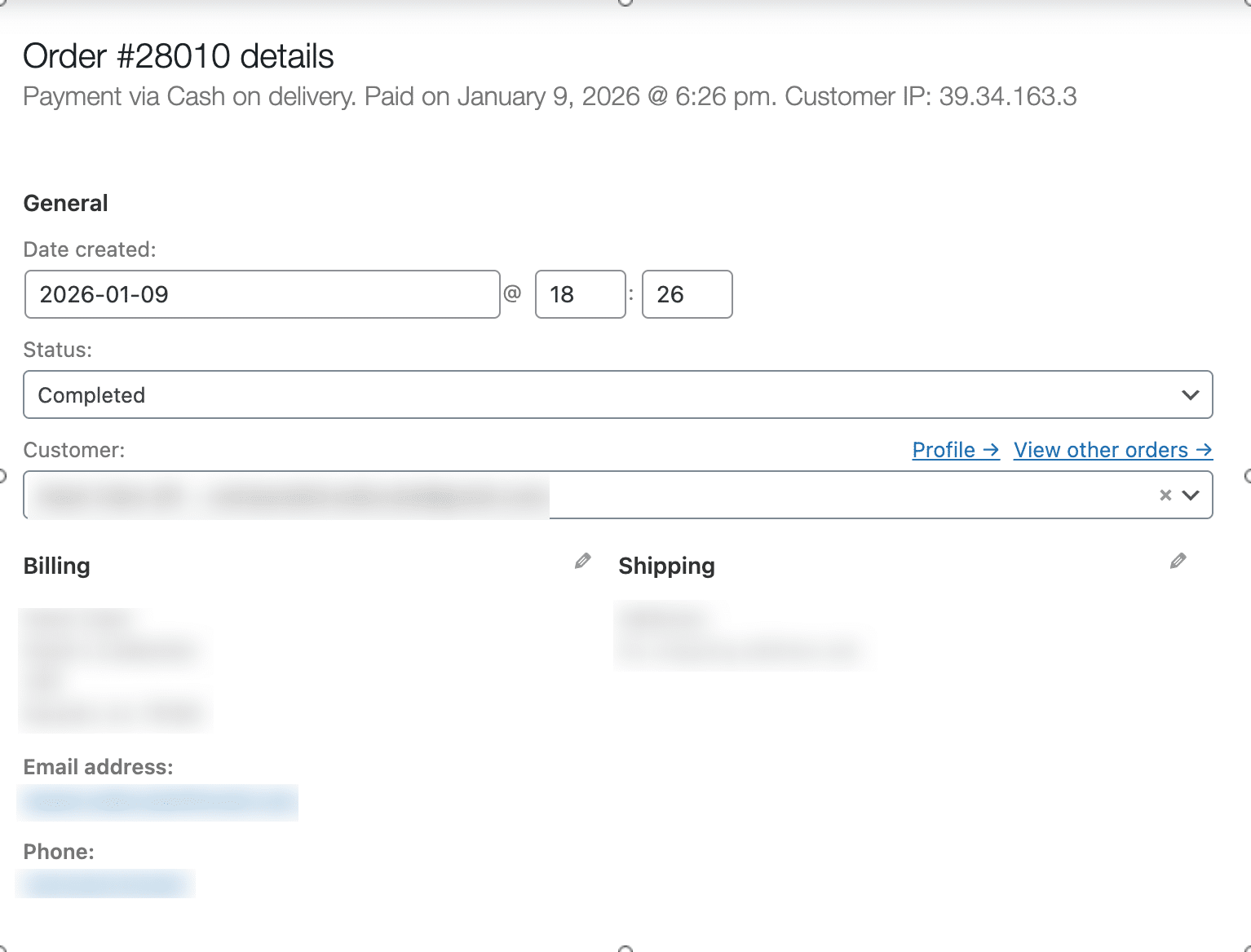 Image showing order #28010 details. 