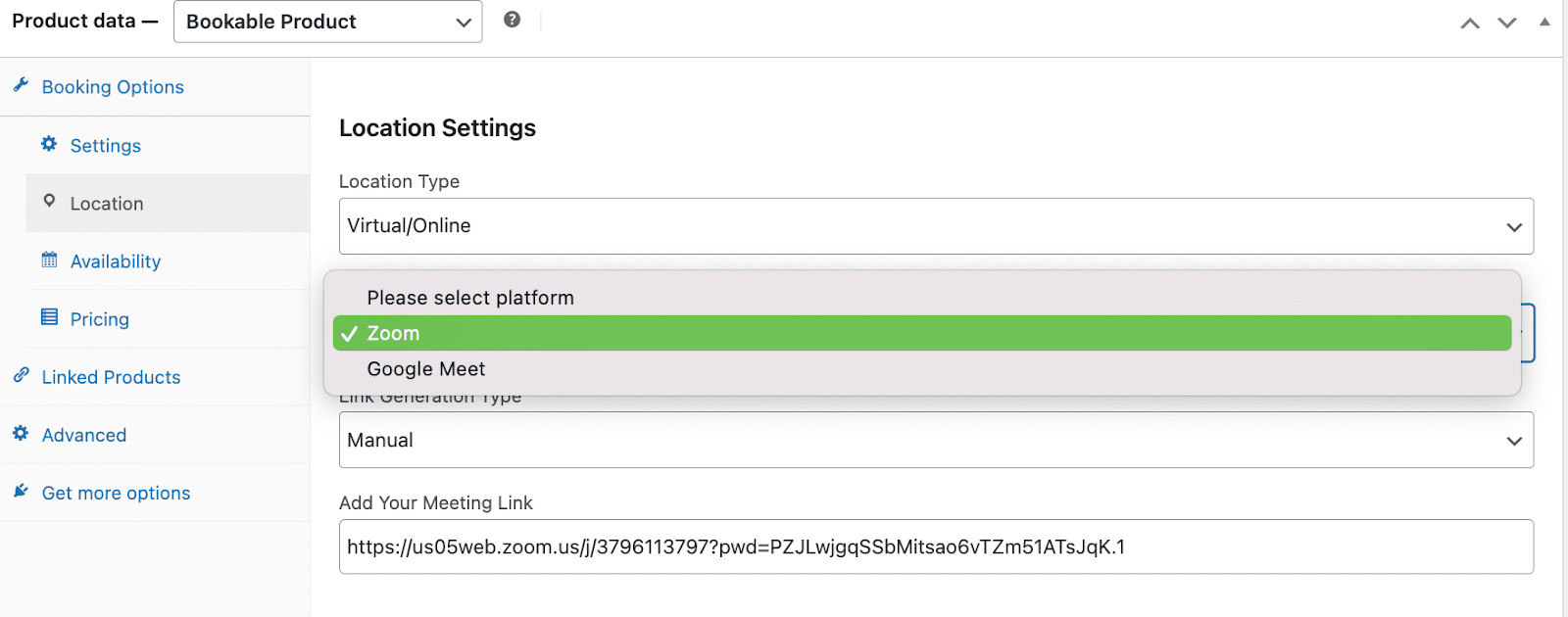 Image showing location settings with WooCommerce bookings. 