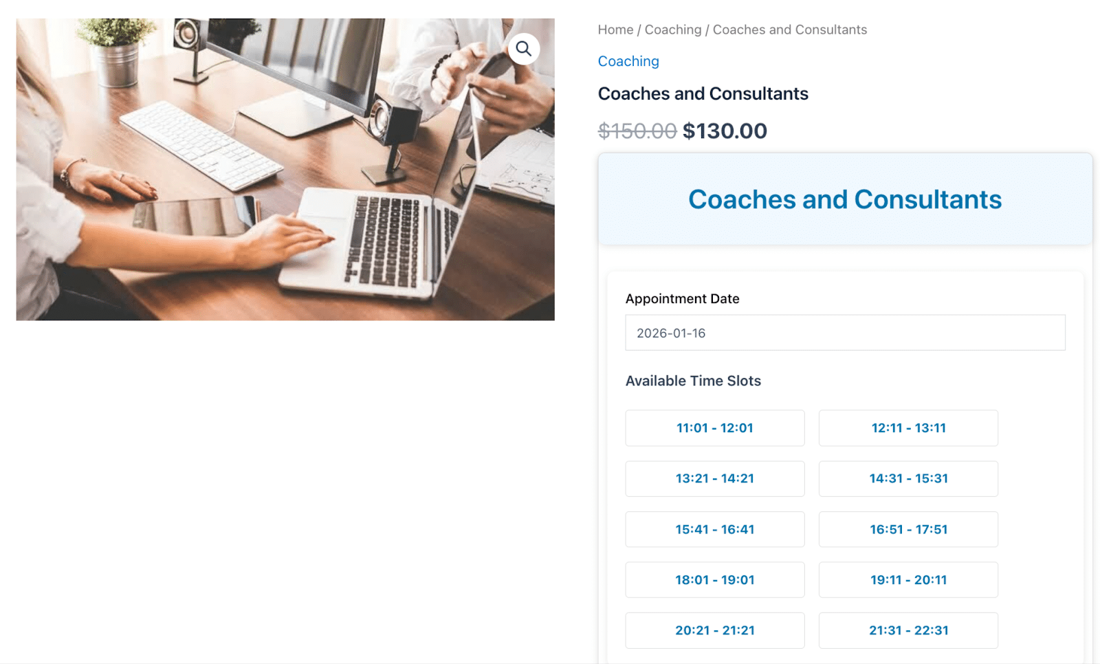 Image showing how you can help coaches and consultants with WooCommerce Bookings. 