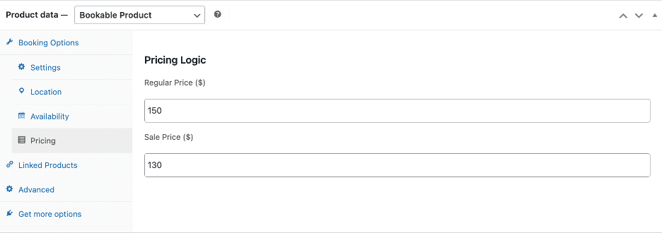 Image showing bookable product pricing logic. 