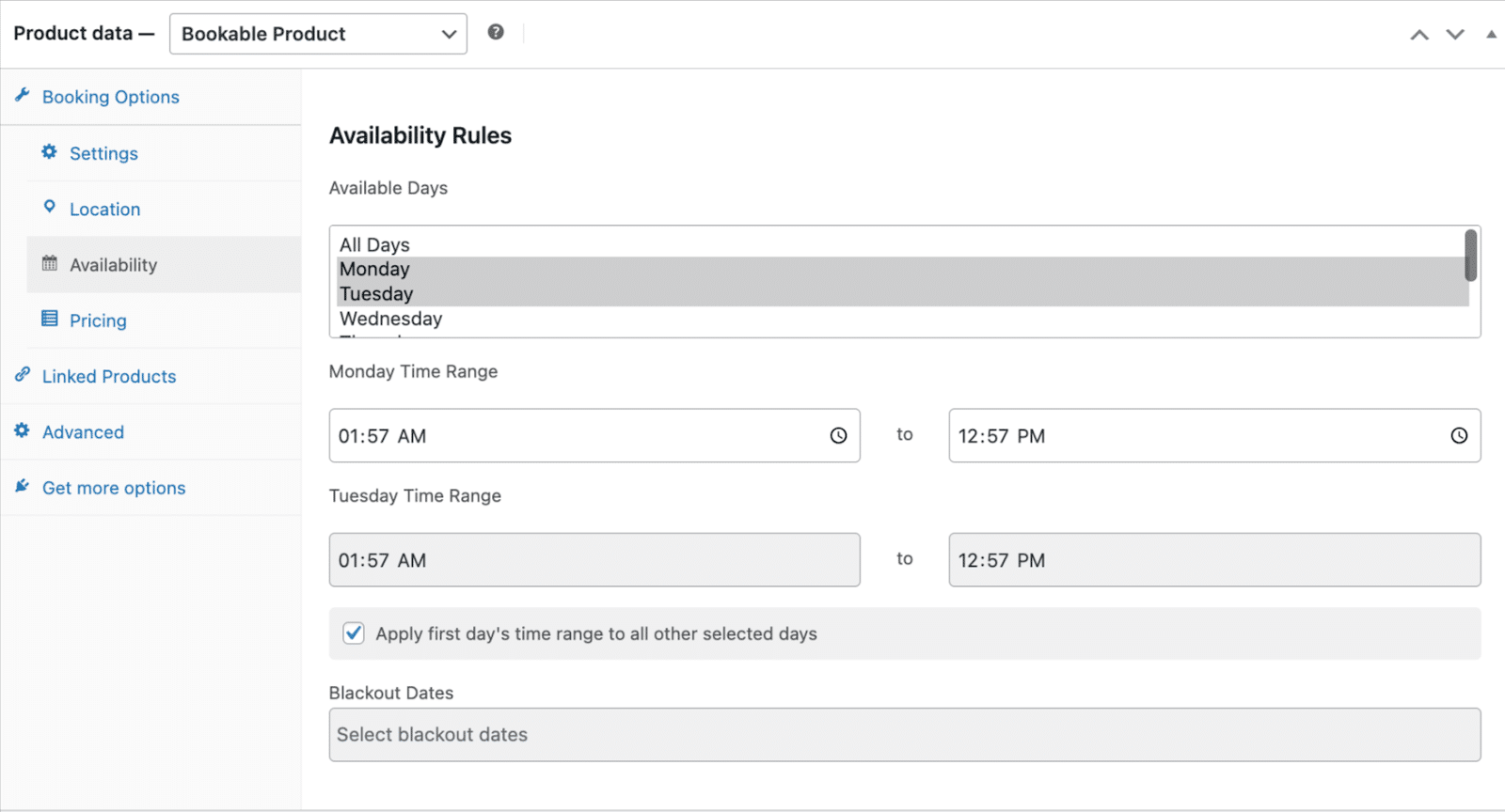 Image showing availability rules. 