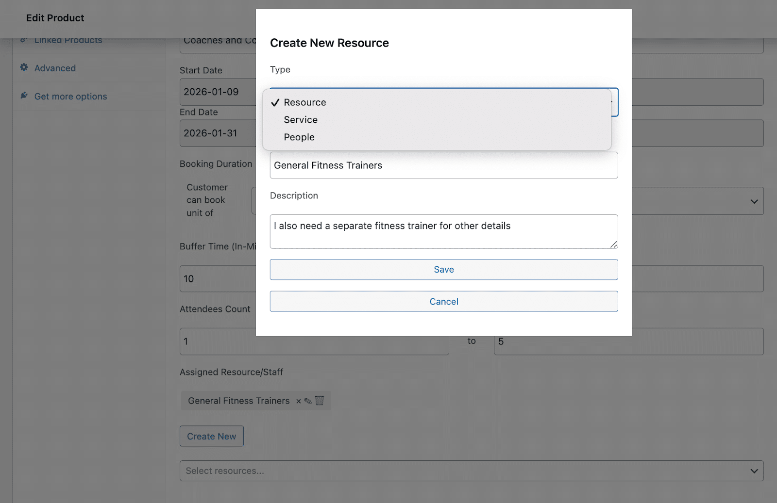 Image showing how to create new resource. 