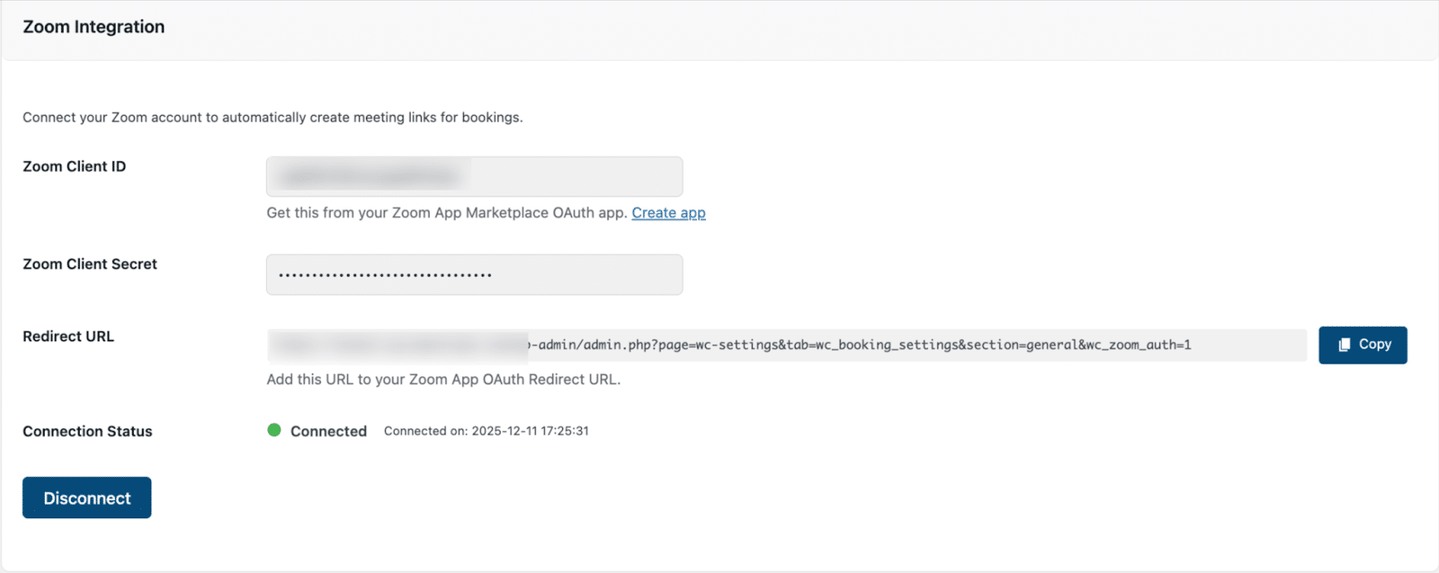 Image showing zoom integration on zoom client ID.
