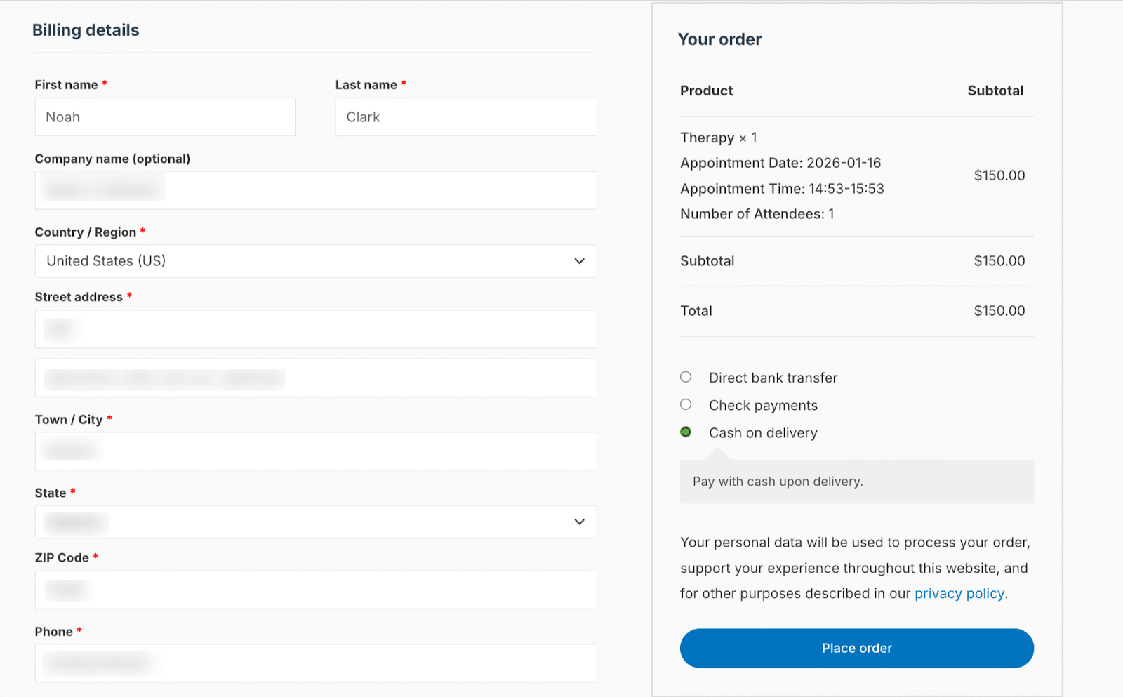 Image showing billing details for your order.