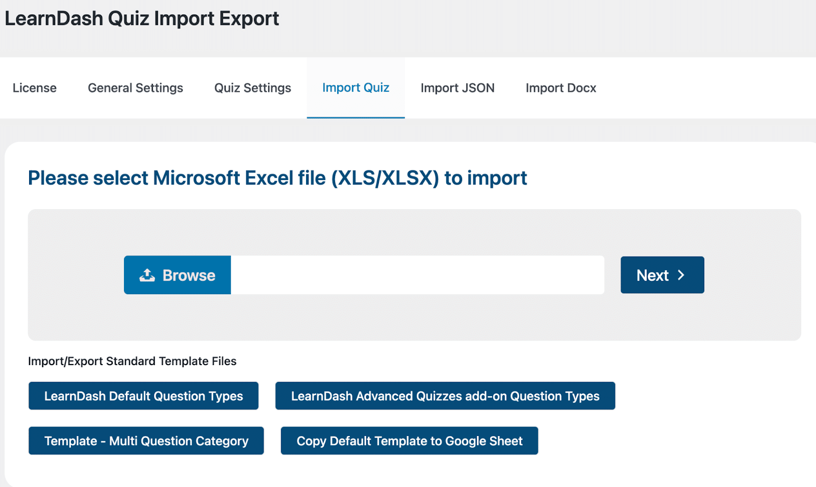 Image showing LearnDash quiz import/export add on.