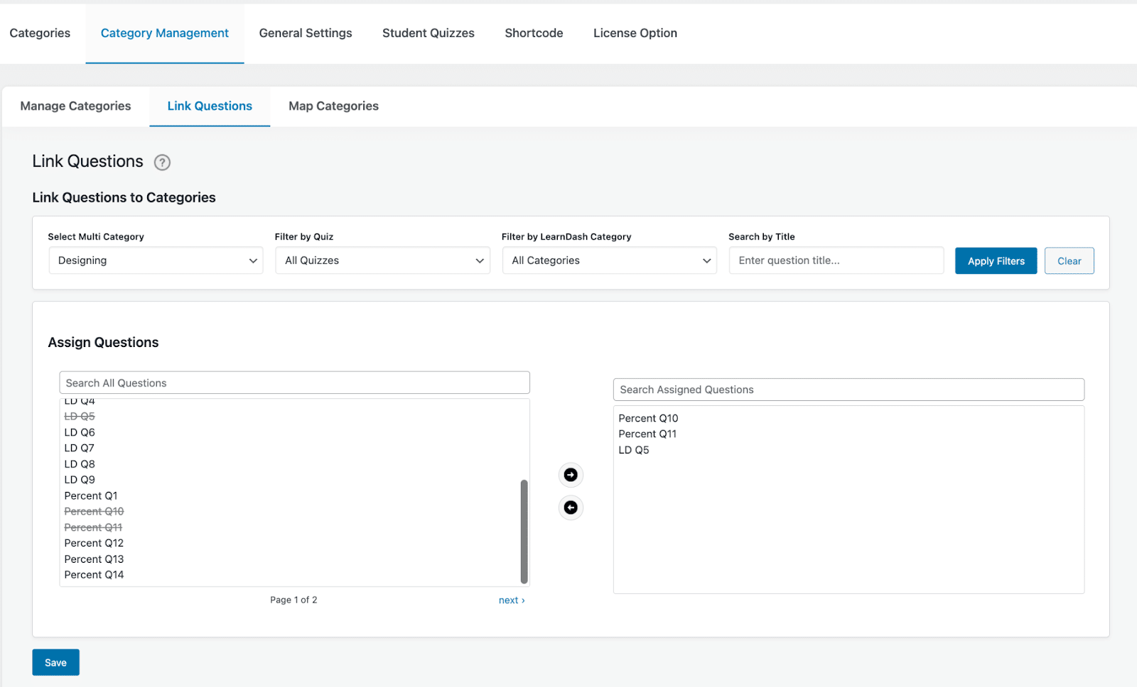 Image showing category management link questions
