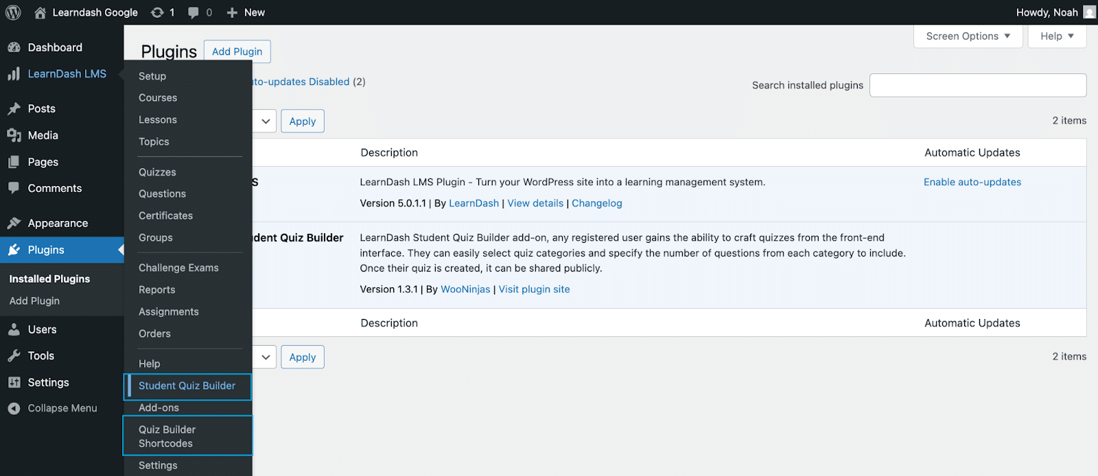 Image showing the installed plugins.