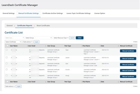 Image showing manual certificates settings.