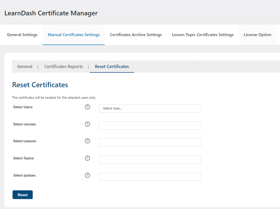 Image showing how to reset certificates.