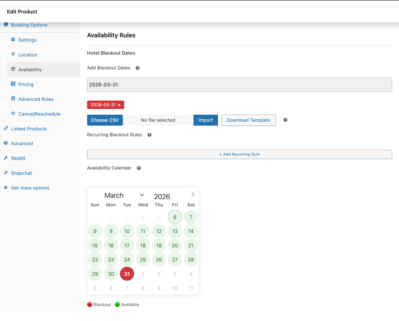 Image showing availability rules.