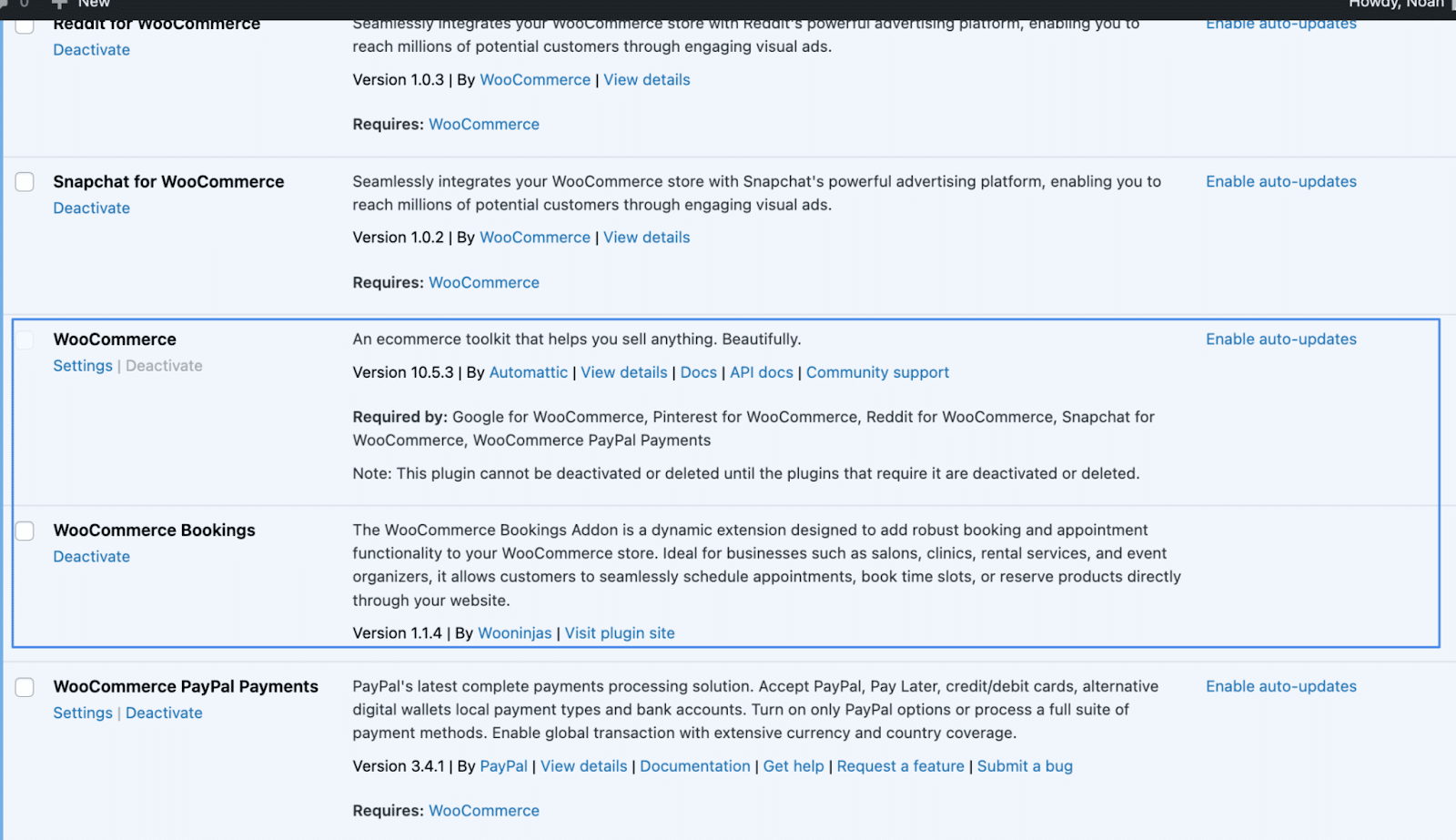 Image showing WooCommerce prerequisites to set up the WooCommerce Bookings plugin.