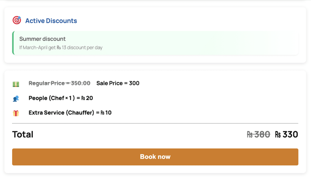 Image showing how to add discounts on setting up your WooCommerce Bookings Plugin.