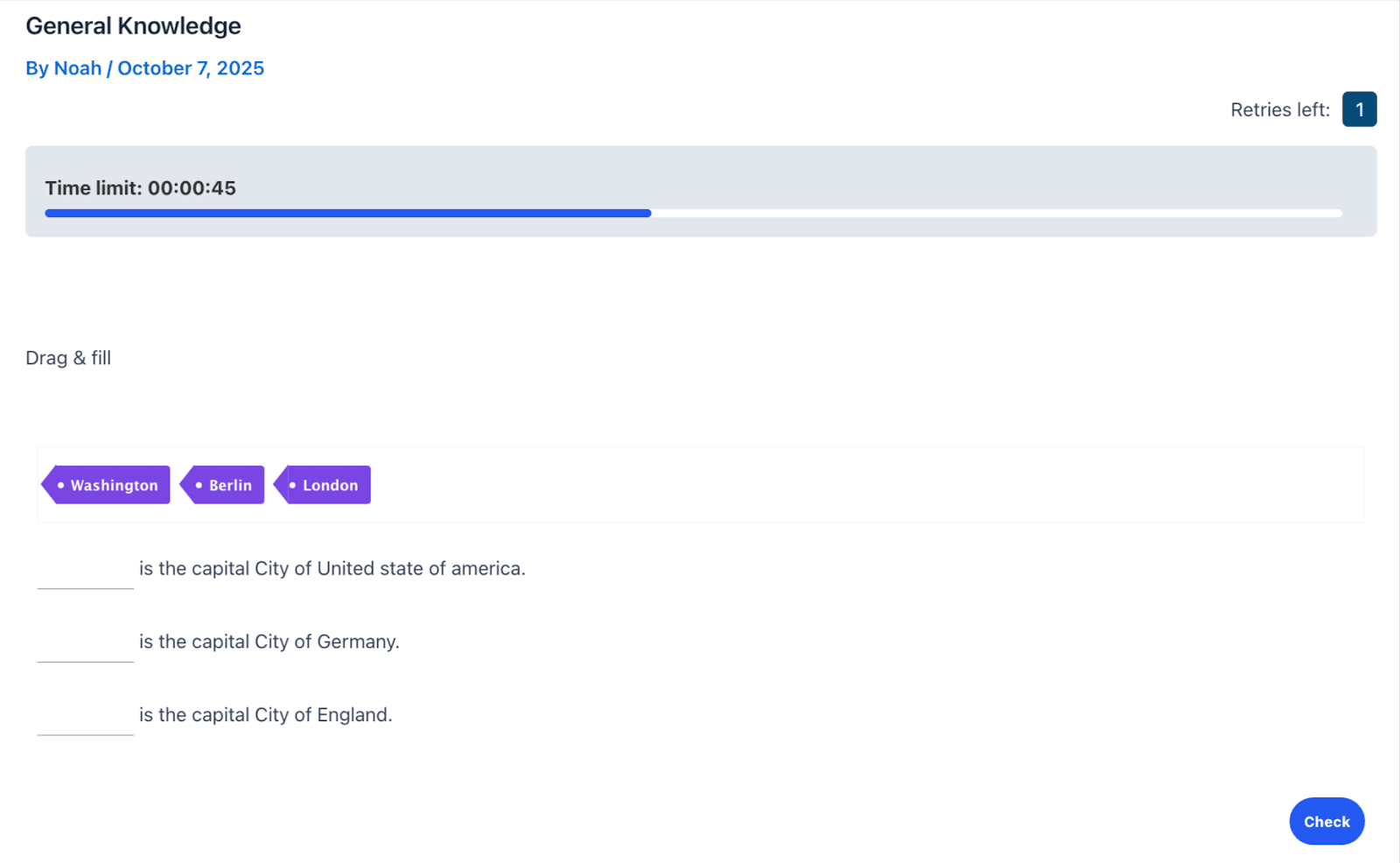 Image showing time limit for quizzes.