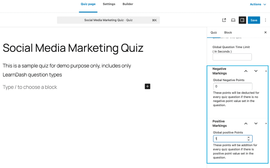 Image showing quiz page negative markings.