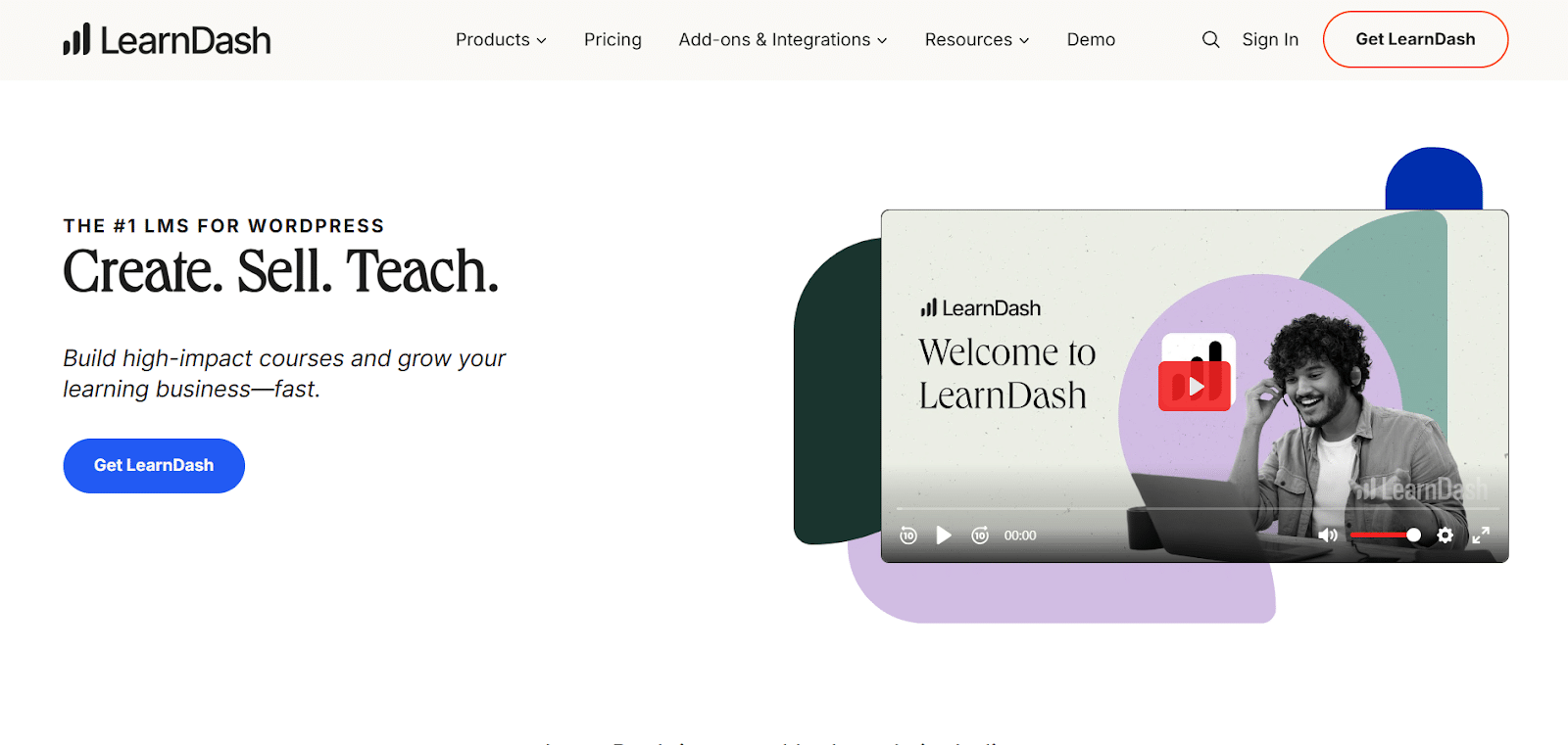 Image showing LearnDash website home page.