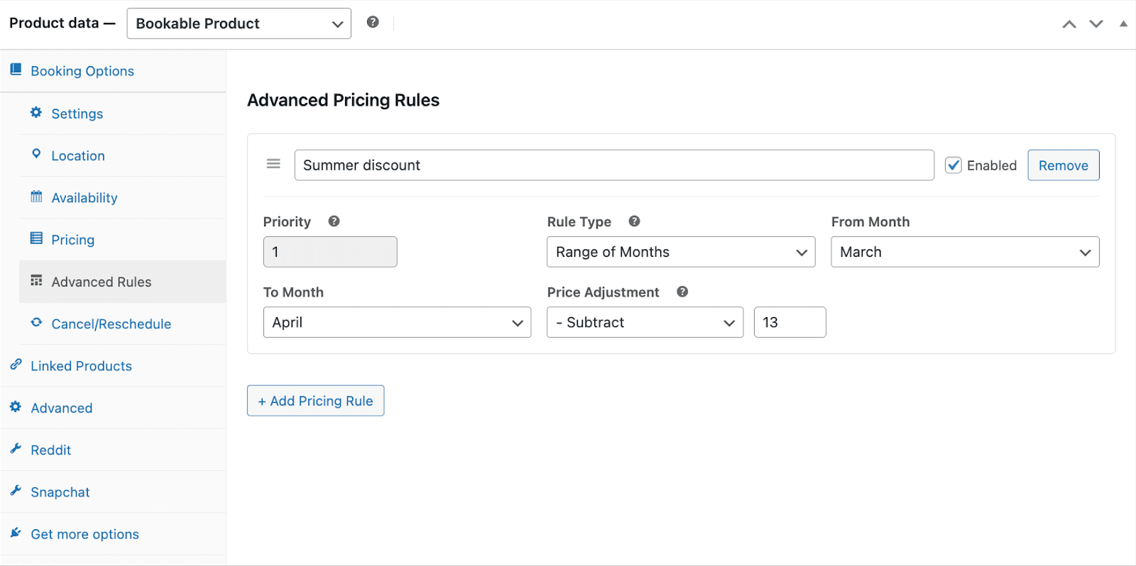 Image showing advance pricing rules.