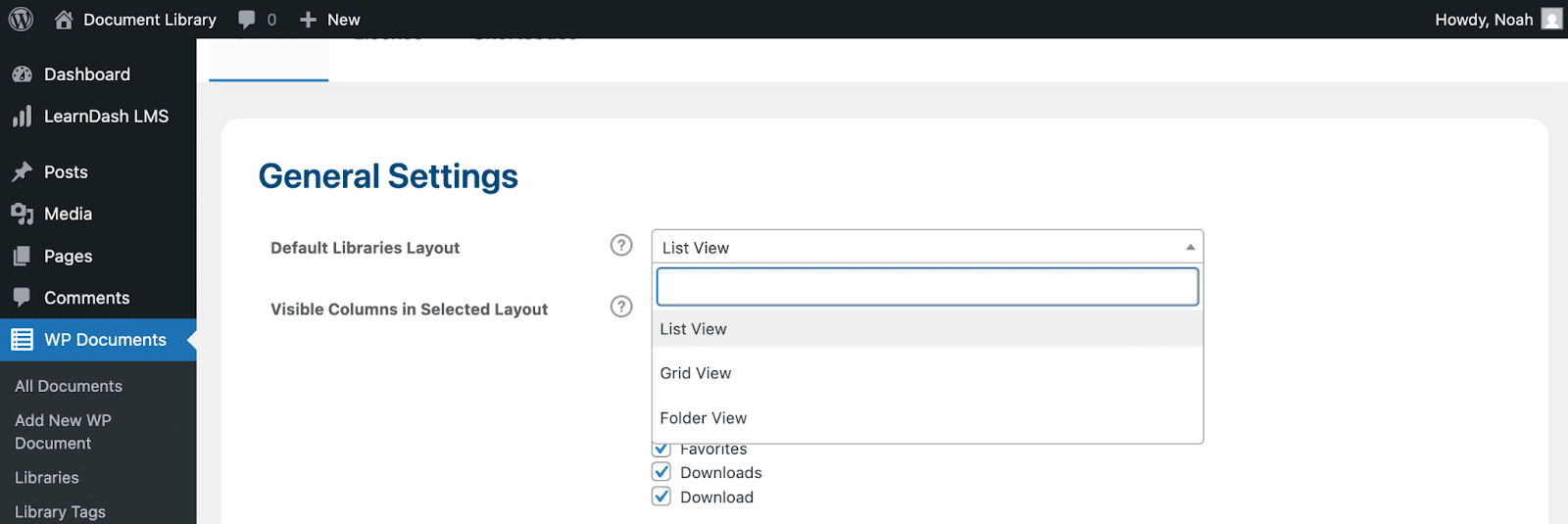 Image showing general settings for your WP Document library.