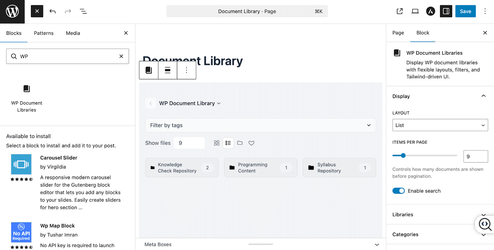 Image showing all the blocks in your document library post.