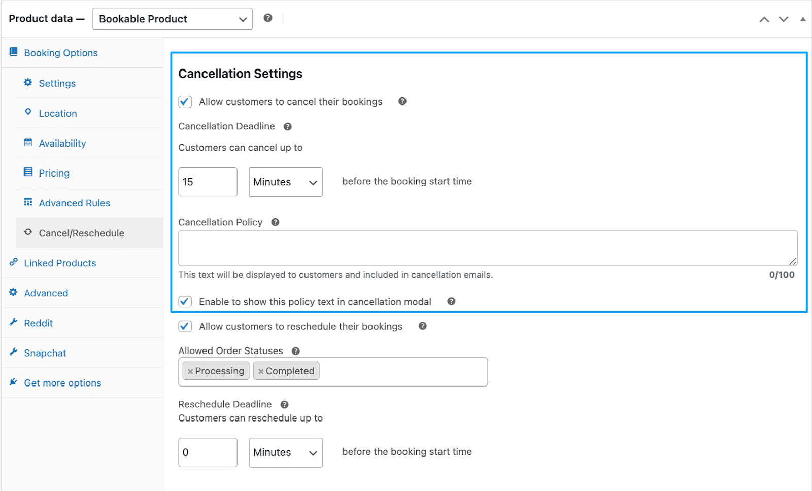 Image showing how to cancel bookings on cancellation settings.