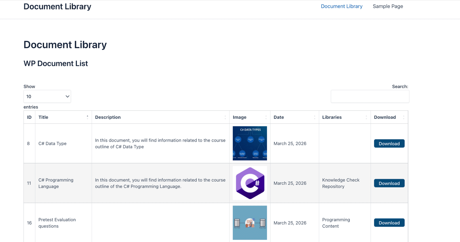 Image showing your document library list.
