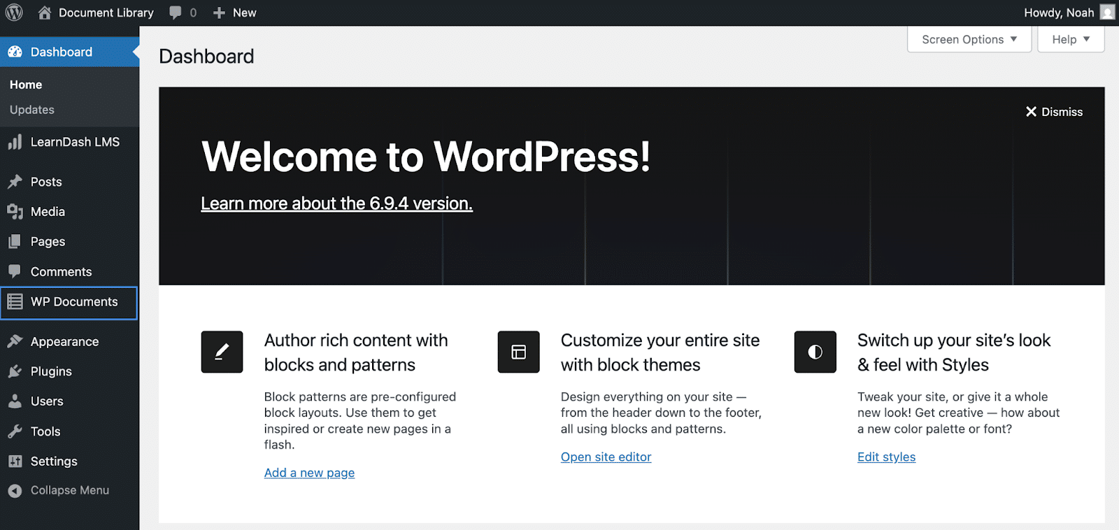 Image showing Welcome to WordPress dashboard.