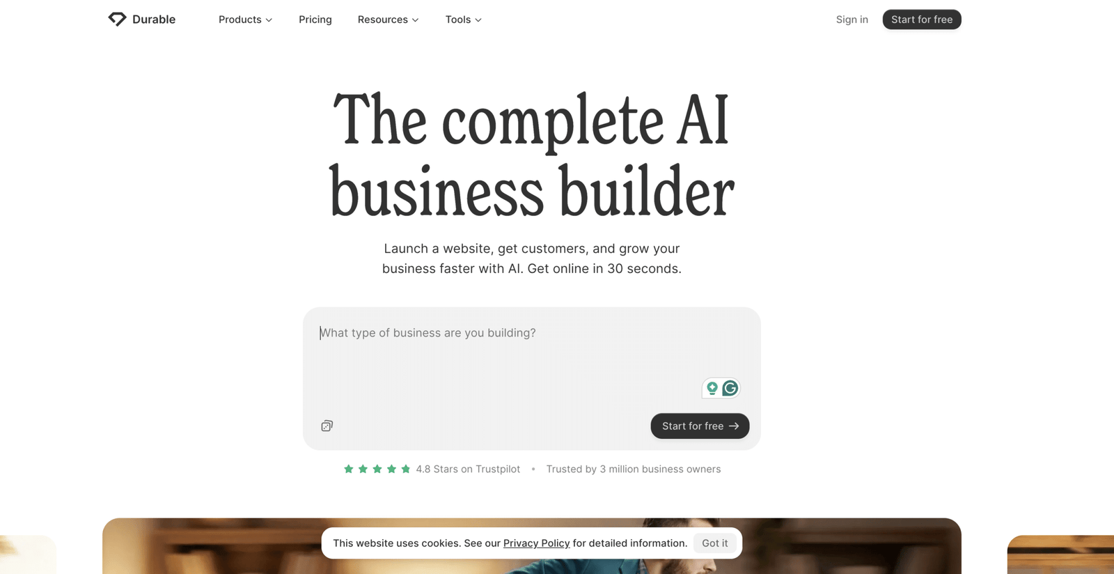 Image showing Durable website.