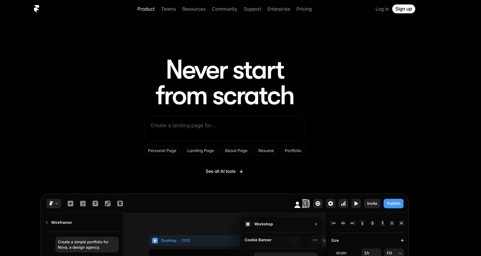 Image showing Framer AI website.