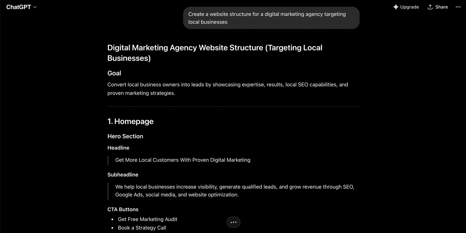 Image showing how to Create a website structure for a digital marketing agency targeting local businesses..