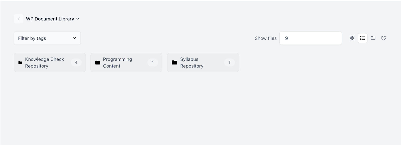 Image showing WP document library filter by tags.