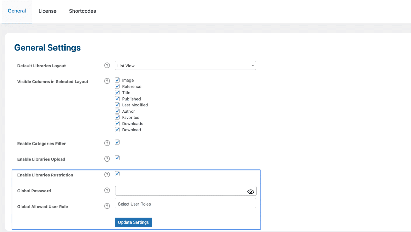 Image showing general settings and how to update settings.