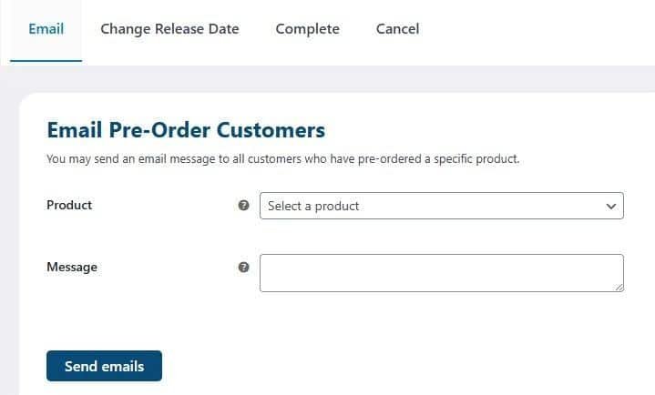 Email interface for communicating with pre-sale customers WooCommerce email interface for sending messages to pre-sale customers.