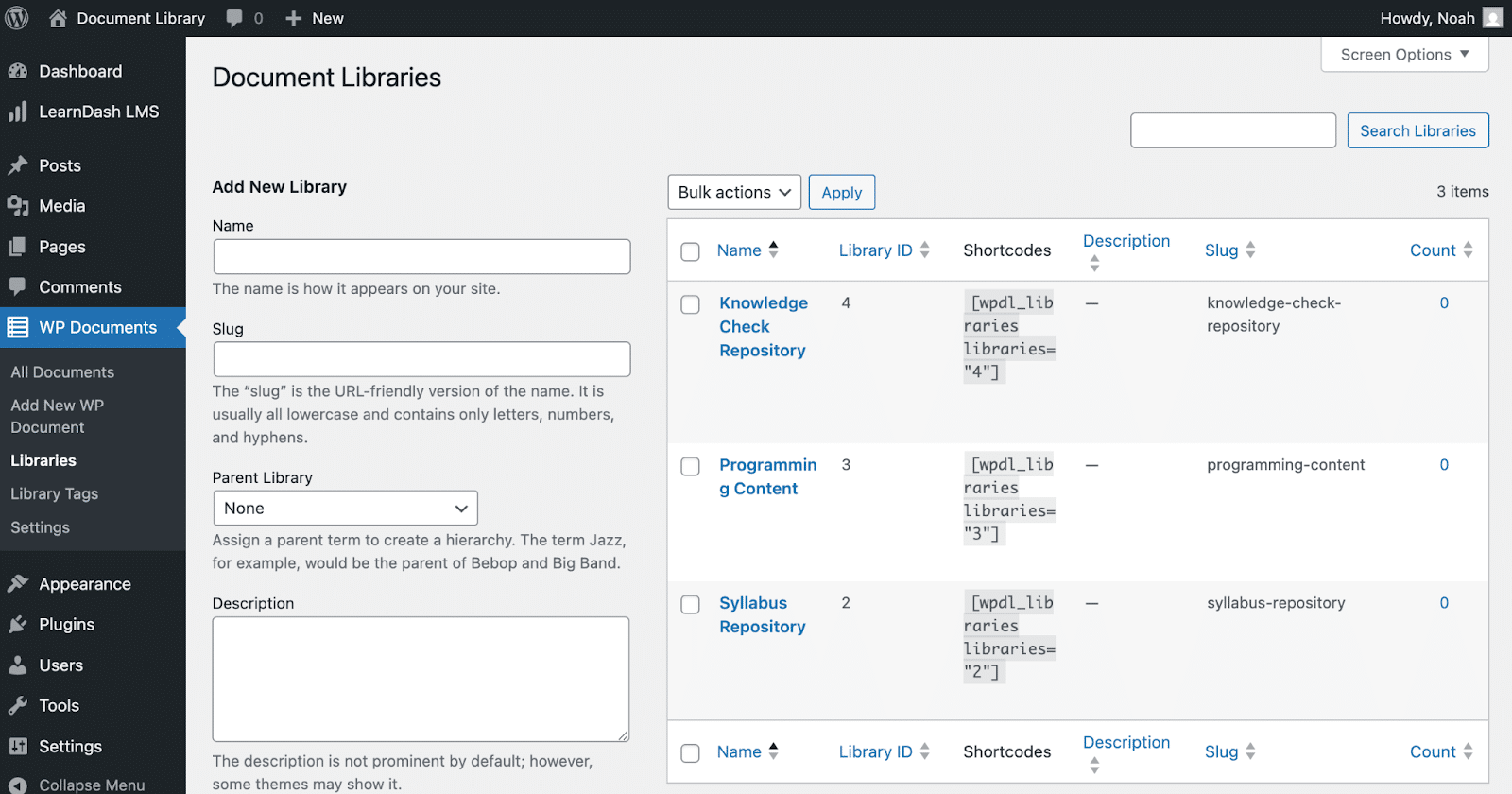 Image showing WP Document libraries.