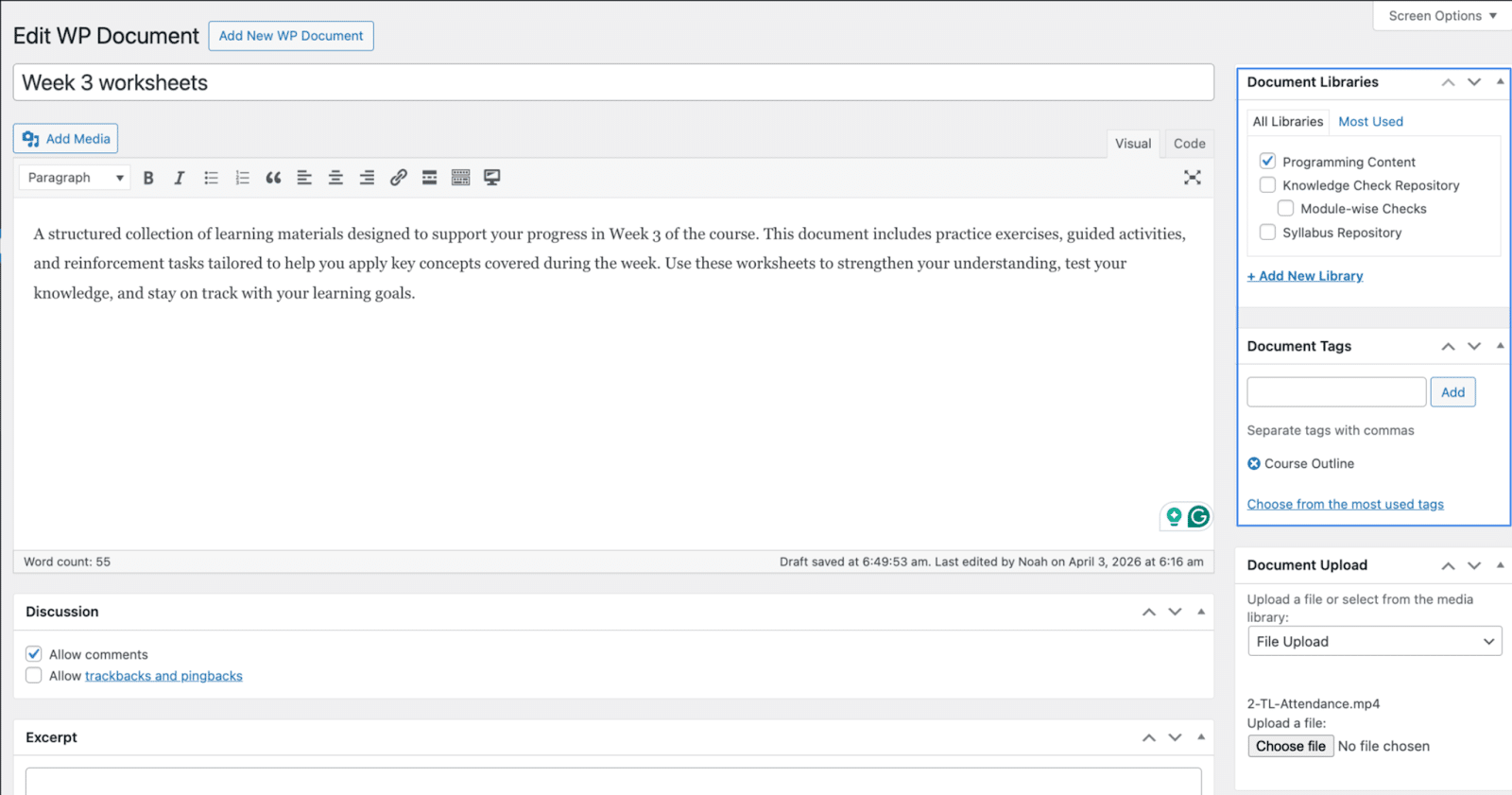 Image showing how to edit in WP Document