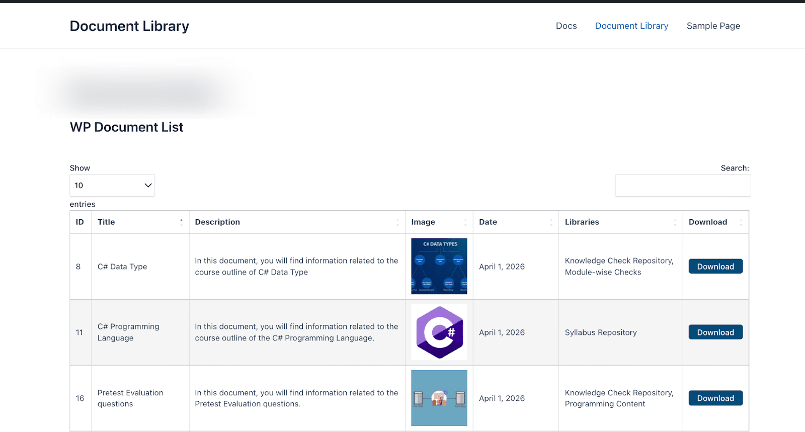 Image showing the document library resource page. 